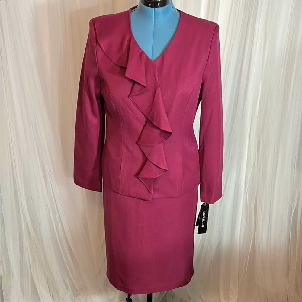 Chic Pink Suit with Dramatic Ruffle Detail